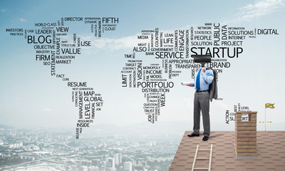 Concept of home security and privacy protection with camera headed man