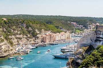 Bonifacio marina and bay on a beautiful day, Corsica, France