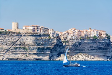 Panoramic view of Bonifacio from the sea, Corsica, France