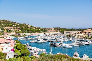 Panoramic view of Porto Cervo marina, Sardinia, Italy