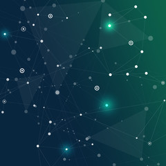 Fototapeta premium Abstract green color science background with connection dots and lines