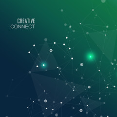 Abstract green color science background with connection dots and lines