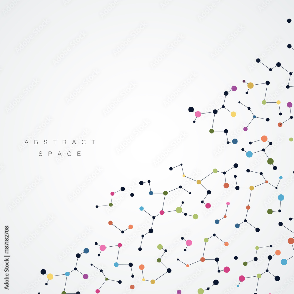 Poster Colorful background with connection dots and lines. Graphic abstract structure