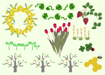 ミモザの花と春の植物 春のイメージ イラスト素材集 Beauty Wall Mural Beau Tomoko Arakawa