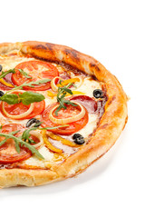 Pizza pepperoni with tomatoes and olives