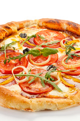 Pizza pepperoni with tomatoes and olives