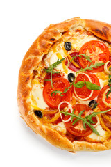 Pizza pepperoni with tomatoes and olives