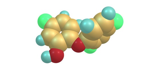 Triclosan acid molecular structure isolated on white