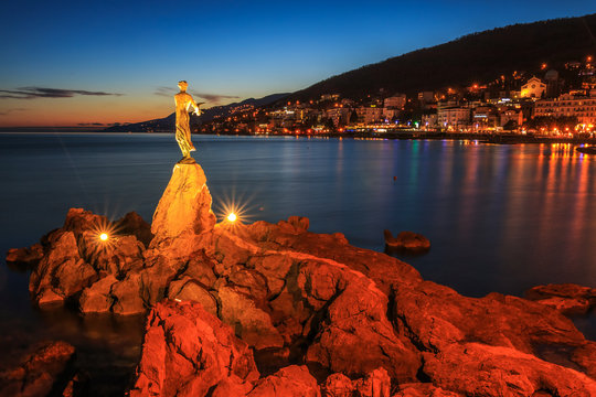 View of Opatija bay after the sunset, Croatia