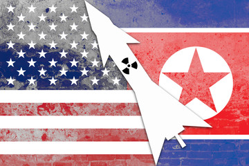 Obraz premium Conflict between the US and Korea. Nuclear weapons conception.