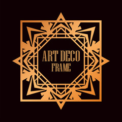 Vintage retro golden border and frame in Art Deco style. Template for design. Vector illustration