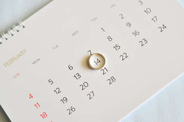 Close up ring marking on white calendar.