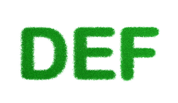 3d rendering DEF letters of green grass alphabet isolated on white background