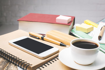 Office desk with cellphone