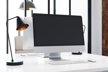 Creative desktop with blank computer