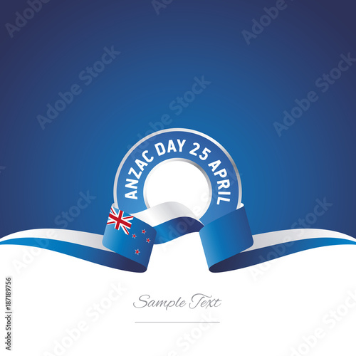  Anzac Day 25 April New Zealand Flag Ribbon Color Label Logo Icon 
