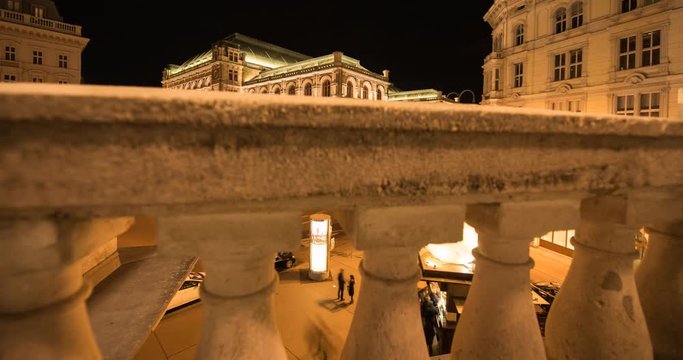 VIENNA, AUSTRIA &ndash; DECEMBER 2015 : Moving timelapse of Vienna State Opera House on slider at night 