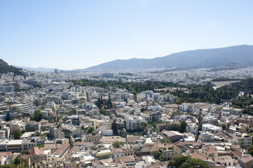 Fototapeta na wymiar vista di Atene con il Tempio di Zeus Olimpo e lo stadio panatenaico