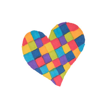 Beautiful heart in rainbow colors drawn in watercolor markers on a white background