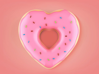 Illustration of pastel color 3d icing render donut with heart shape.Image for valentine's day...