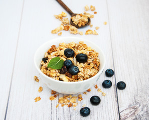 Obraz na płótnie Canvas Homemade granola with blueberries