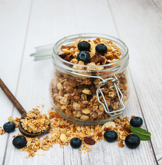 Homemade granola with blueberries
