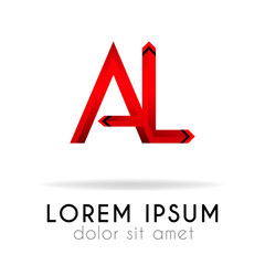 ribbon logo in dark red gradation with AL Letter