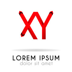 ribbon logo in dark red gradation with XY Letter