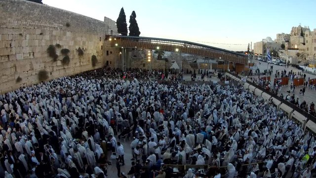 Hyperlapse Prayer at the Western Wall Ultra-Orthodox Jews pray at the Western Wall in Jerusalem on the eve of Yom Kippur