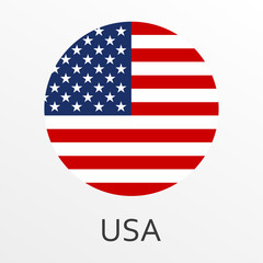Fototapeta premium Flag of USA round icon or badge. United States circle button. American national symbol. Vector illustration.