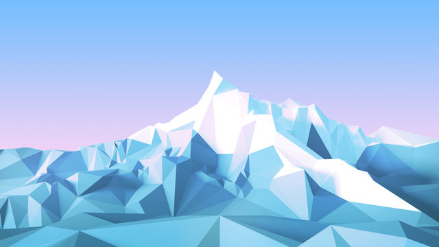 Winter polygonal image of mountainous terrain. 3d illustration