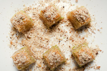 Baklava traditional oriental dessert. Sweet turkish food background concept
