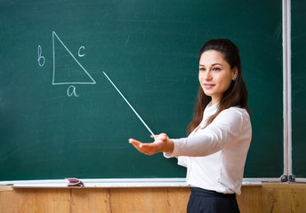 a teacher discusses mathematics near the board