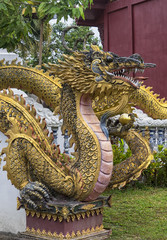 Fototapeta na wymiar Dragon statue in a Buddhist temple in Fang Thailand