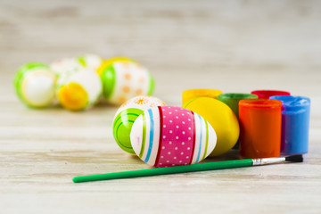 Easter concept, colorful Easter eggs with paints