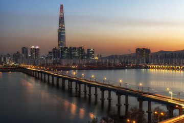Lotte tower at sunset