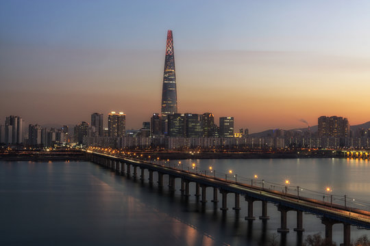 Lotte tower at sunset