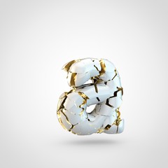 Cracked white letter A lowercase with gold inside.