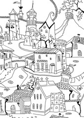 vector sketch of Vilnius houses and churches