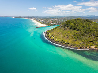An aerial view of Burleigh Heads on the Gold Coast in Queensland, Australia