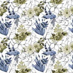 Tropical flower pattern in a watercolor style. Aquarelle wild flower for background, texture, wrapper pattern, frame or border.