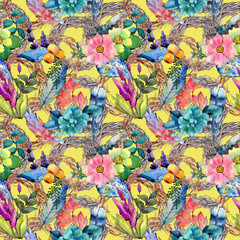 Fototapeta na wymiar Tropical flower pattern in a watercolor style. Aquarelle wild flower for background, texture, wrapper pattern, frame or border.