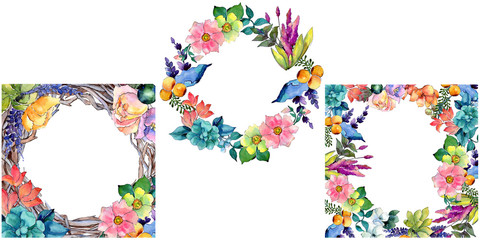 Tropical flower frame in a watercolor style. Aquarelle wild flower for background, texture, wrapper pattern, frame or border.