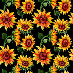 Wildflower sunflower flower pattern in a watercolor style. Full name of the plant: sunflower. Aquarelle wild flower for background, texture, wrapper pattern, frame or border.