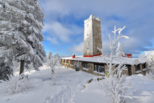 Foto Asenturm im Winter im Fichtelgebirge am Ochsenkopf