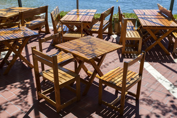 Restaurant terrace by the sea in Komiza, Croatia