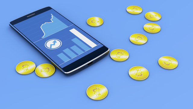 Telefono e Bitcoin, criptovaluta, moneta elettronica, moneta virtuale, transizioni
