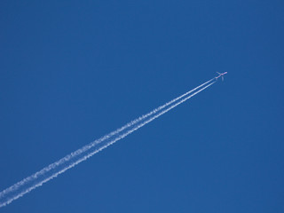Jet traffic jet on a blue sky.