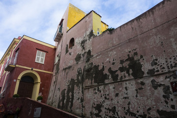 Beautiful colorful houses in the island of Procida, Italy.