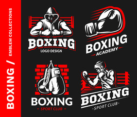 Boxing logo, emblem collections, designs templates on a black background
